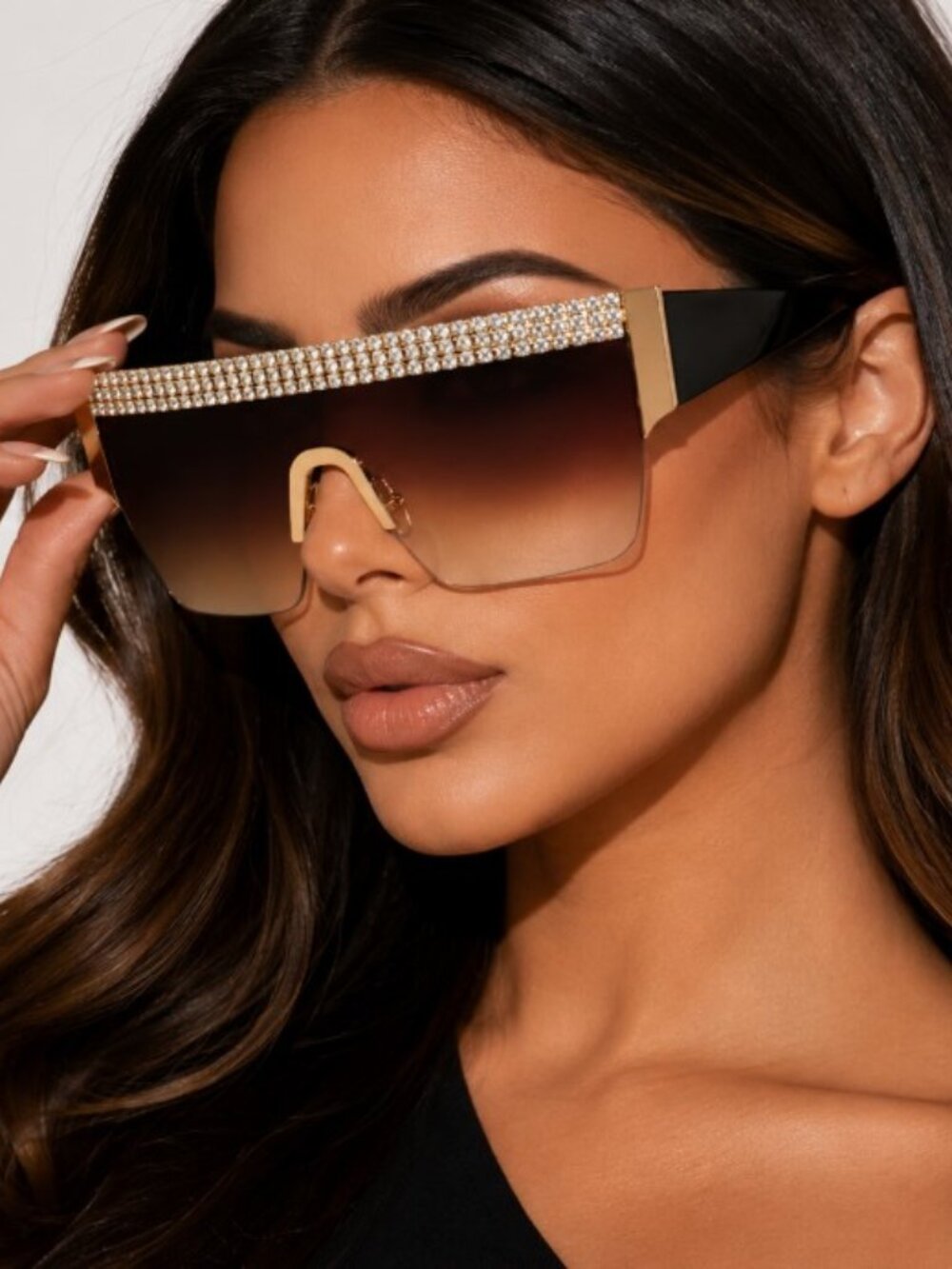 Luxe Rhinestone Shield Sunglasses – Oversized Glam Visor Shades